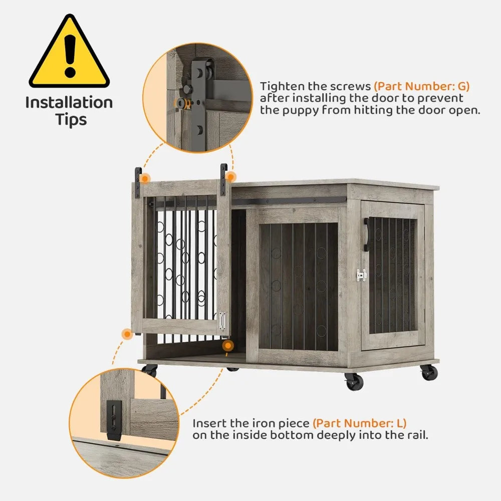 Dog Crate Furniture with Sliding Barn Door