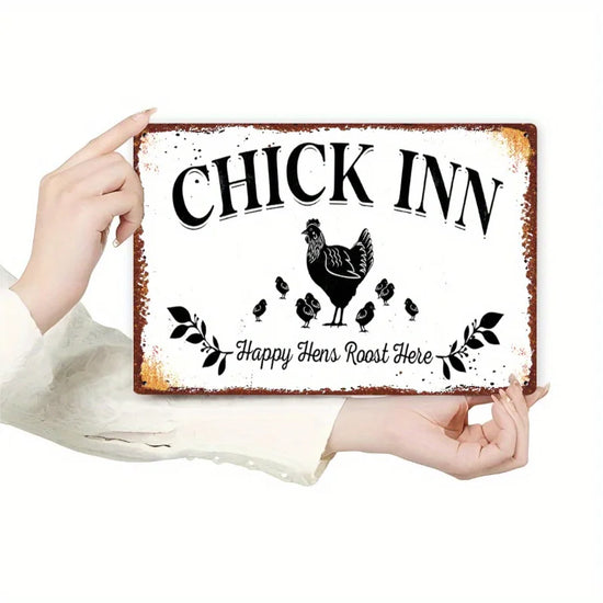 "Vintage Metal Chicken Coop Sign - Happy Hens Roost Her