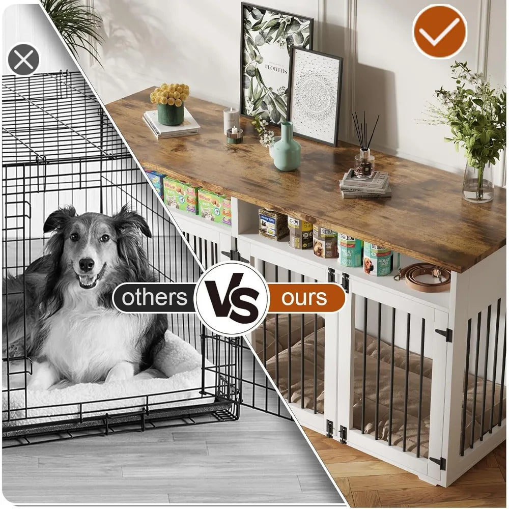 72'' Dog Crate Furniture for 2 Dogs