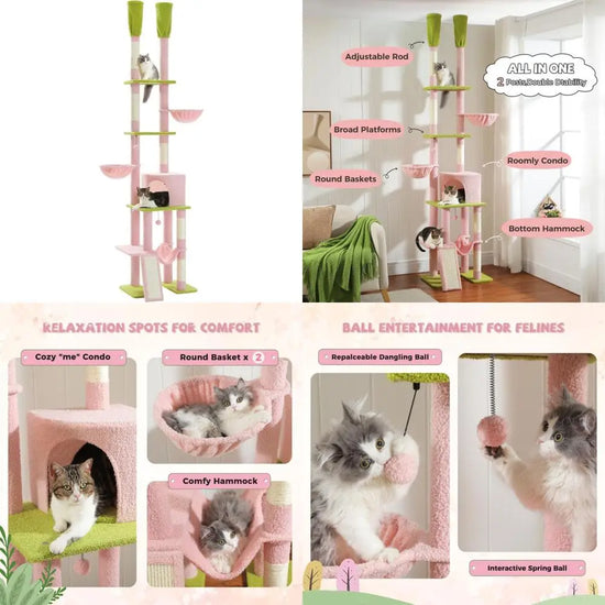 Adjustable Height Pink Cat Tree Tower