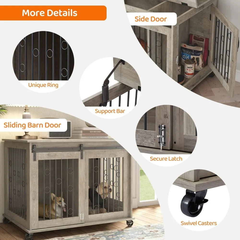 Dog Crate Furniture with Sliding Barn Door