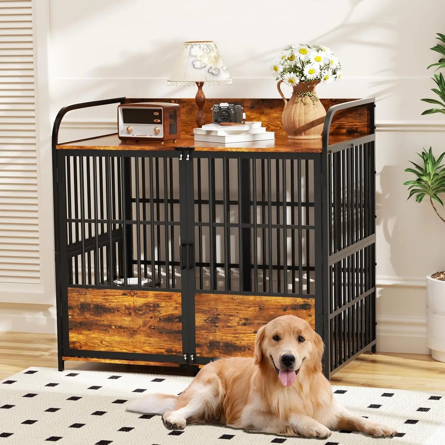 61'' Double Dog Cage Furniture for 2 Dogs