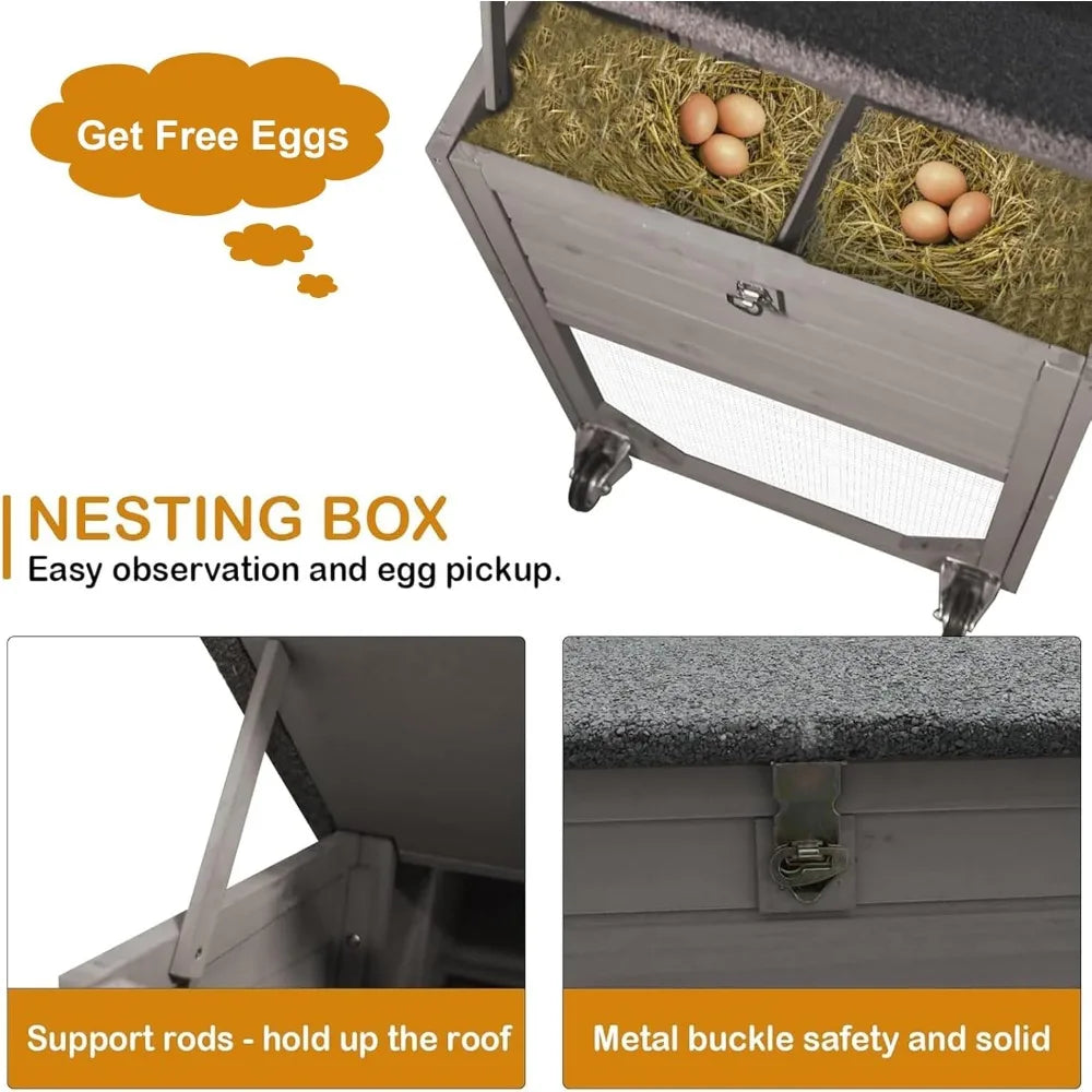 Wooden 75" Chicken Coop with Wheels