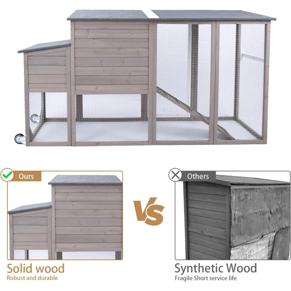 Wooden 75" Chicken Coop with Wheels