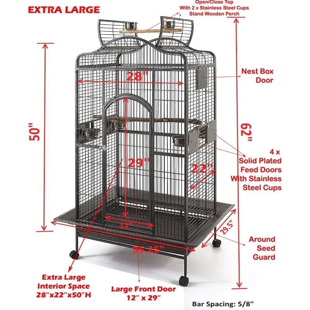 Extra Large Wrought Iron Open/Close Play Top Bird Parrot Cage