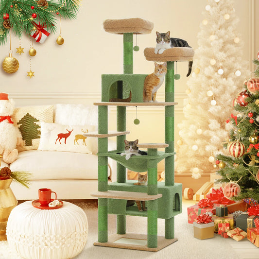 Large Cat Tree Tower for Indoor Cats, Green