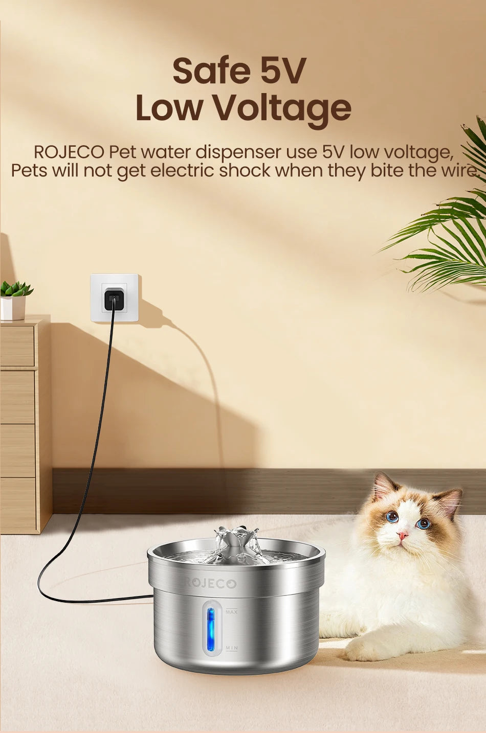 ROJECO Stainless Steel Cat Water Fountain