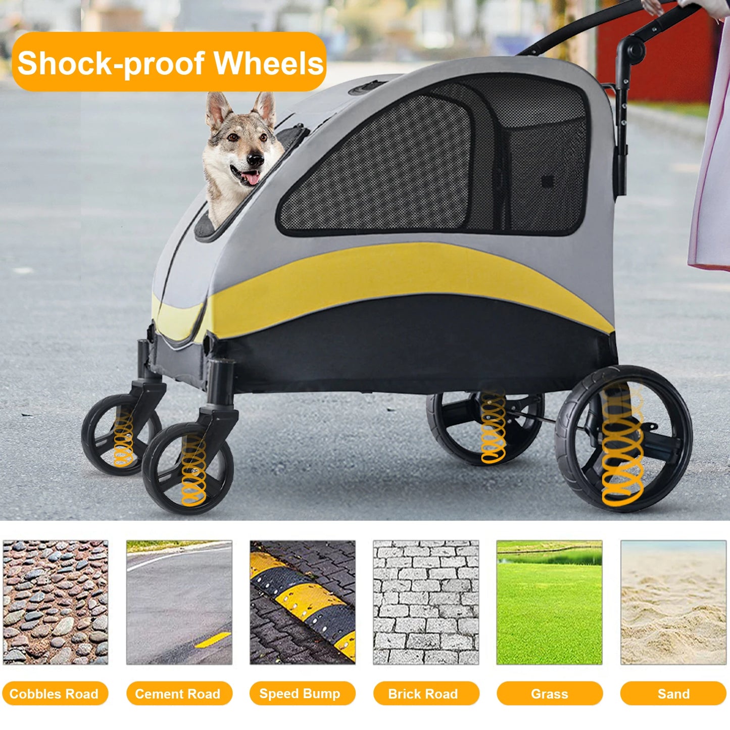 Portable Dog Stroller 4 Wheels for Large Dogs
