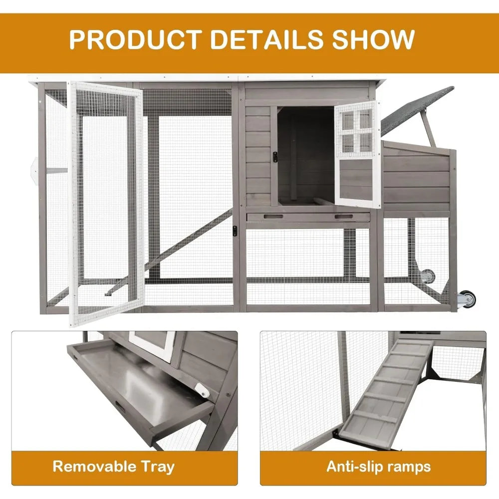 Wooden 75" Chicken Coop with Wheels