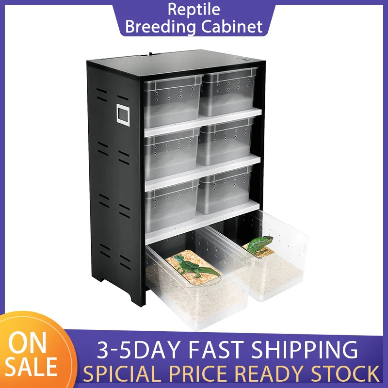 Reptile Breeding Cabinet with 8 Clear Boxes