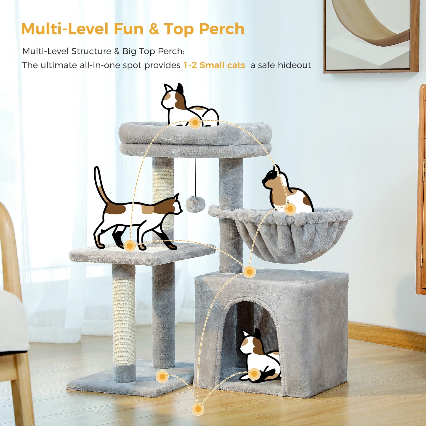 2 in 1 Cat Tree for Large Cat and Small Cat