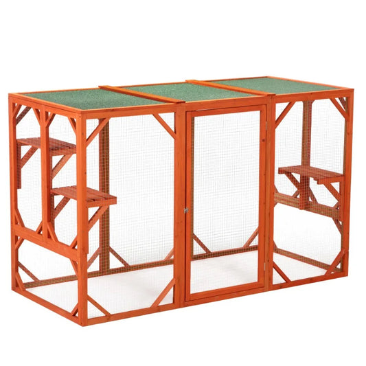 Wooden Cat House Outdoor Cage, Orange