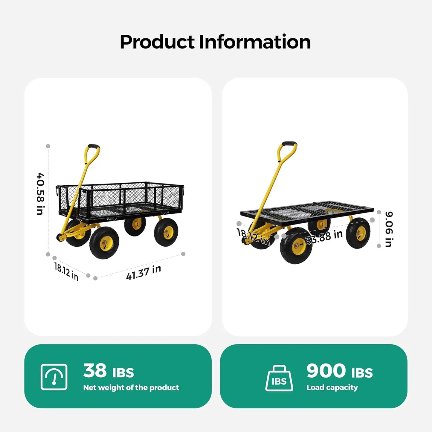 900 Lbs Capacity Heavy Duty Mesh Steel Garden Cart