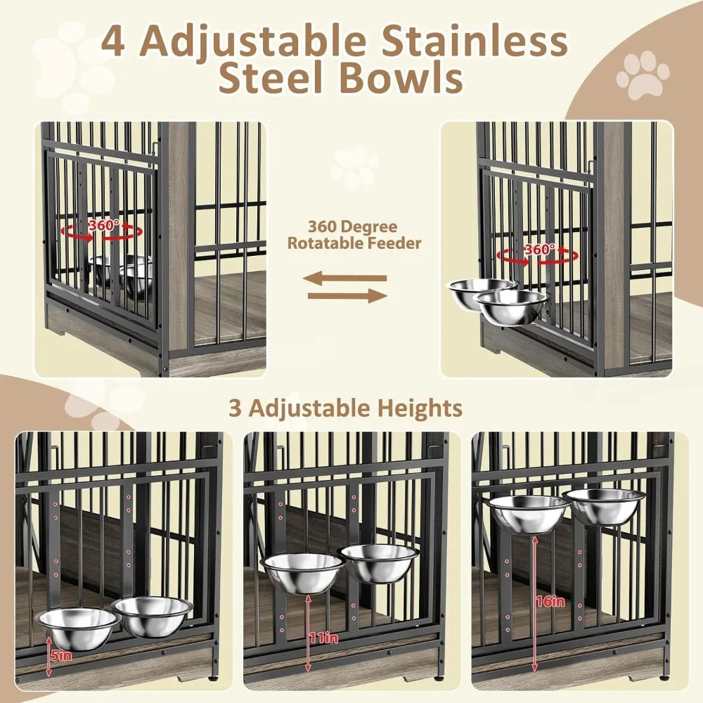 71'' Double Dog Crate Furniture for 2 Dogs