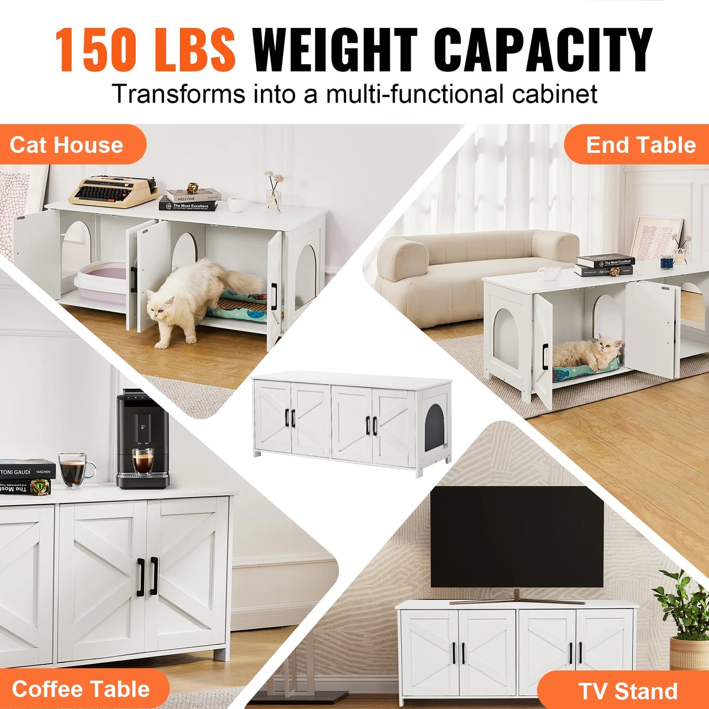 VEVOR Cat Litter Box Enclosure, White