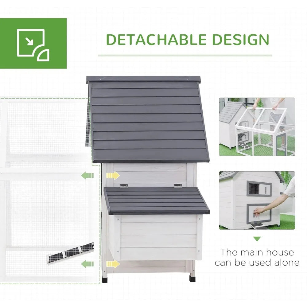 65" Chicken Coop Wooden with Detachable Run