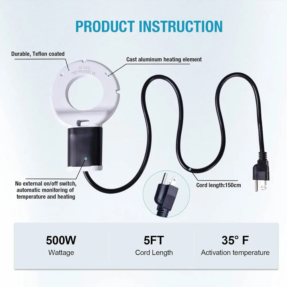 500W Chicken Waterer Heater Aluminum Utility De-Icer for Farm & Livestock