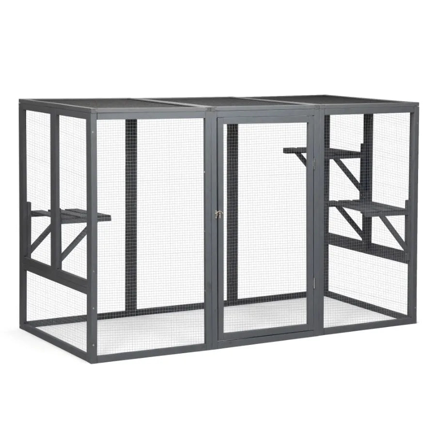 Wooden Cat Cage, Gray Black