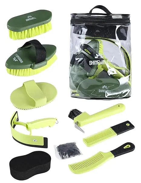 Shinewell Horse Grooming Brushes Kit 9 pieces with Organizer Bag Grooming Care Series Horse Brush Sets Pink