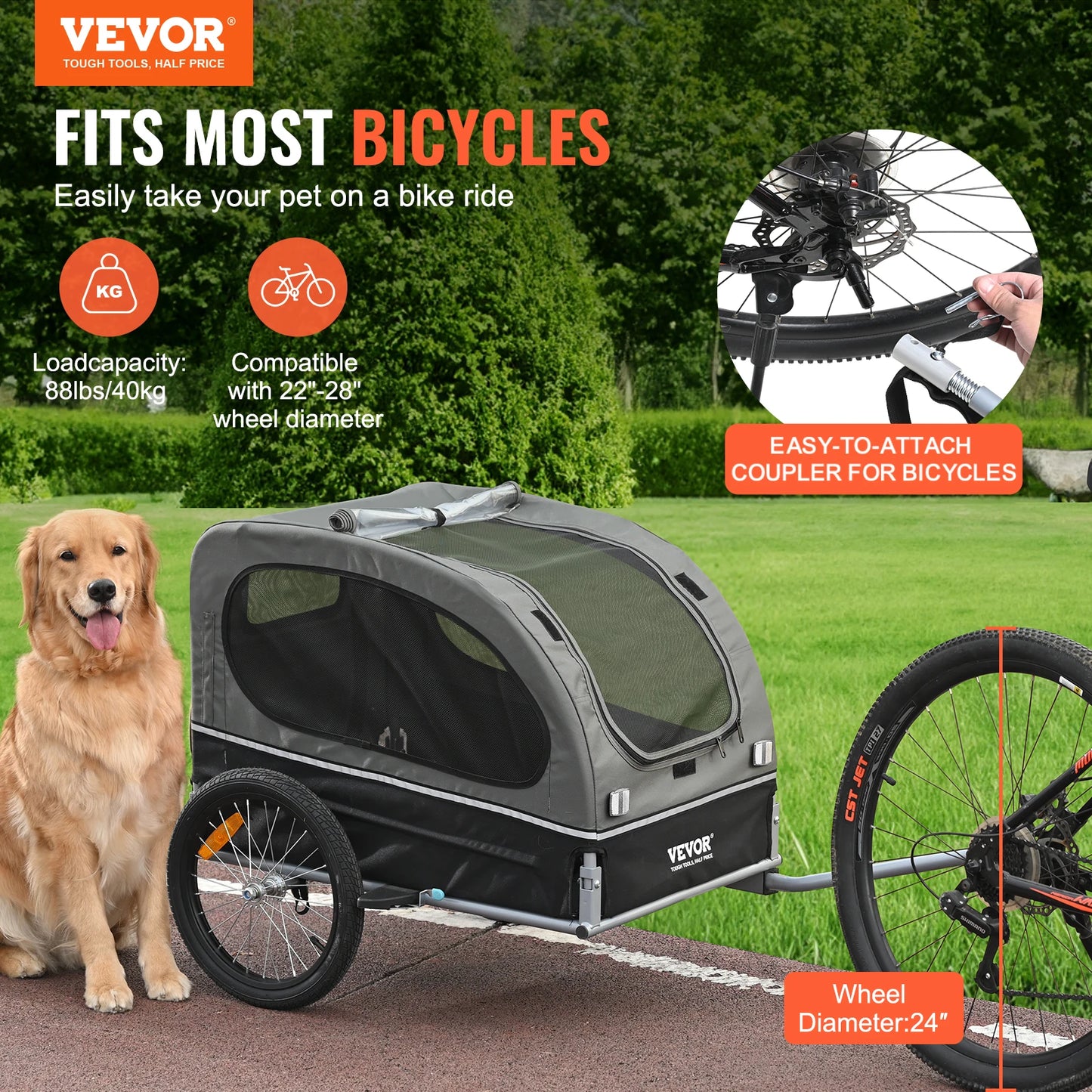 SucceBuy 88 lbs Dog Bike Trailer