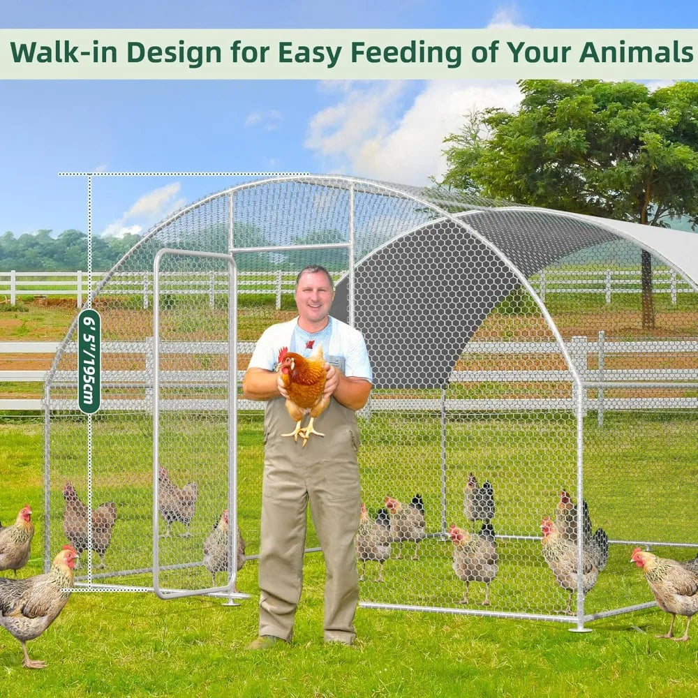 Large Metal Chicken Coop Run for Yard with Cover