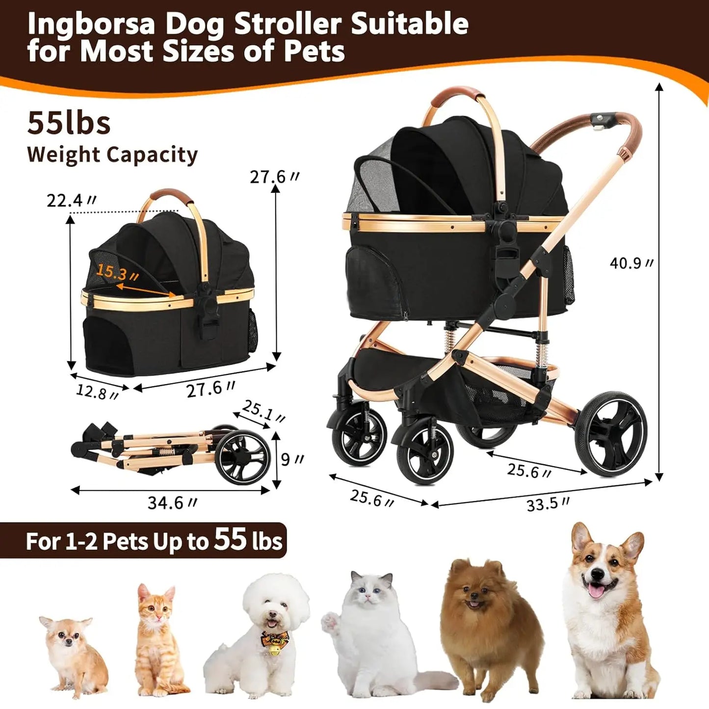 Pet Stroller 3 in 1 Folding Lightweight Dog Stroller