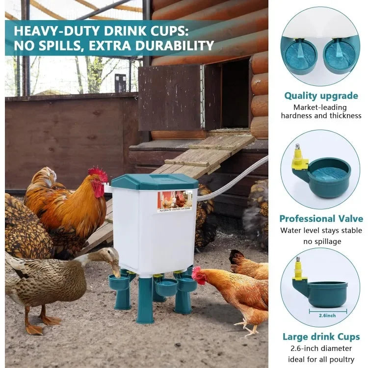 Float-Controlled Automatic Chicken Waterer for Continuous Fresh Water