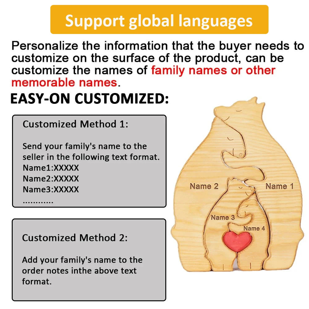 Personalized Custom Bear Family Wooden Puzzle