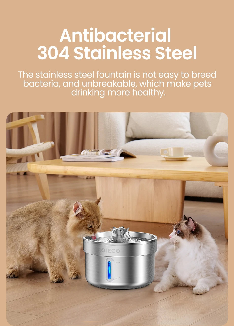 ROJECO Stainless Steel Cat Water Fountain