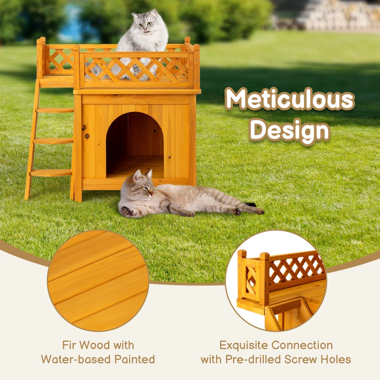 2-Story Wooden Cat House Dog House, Yellow