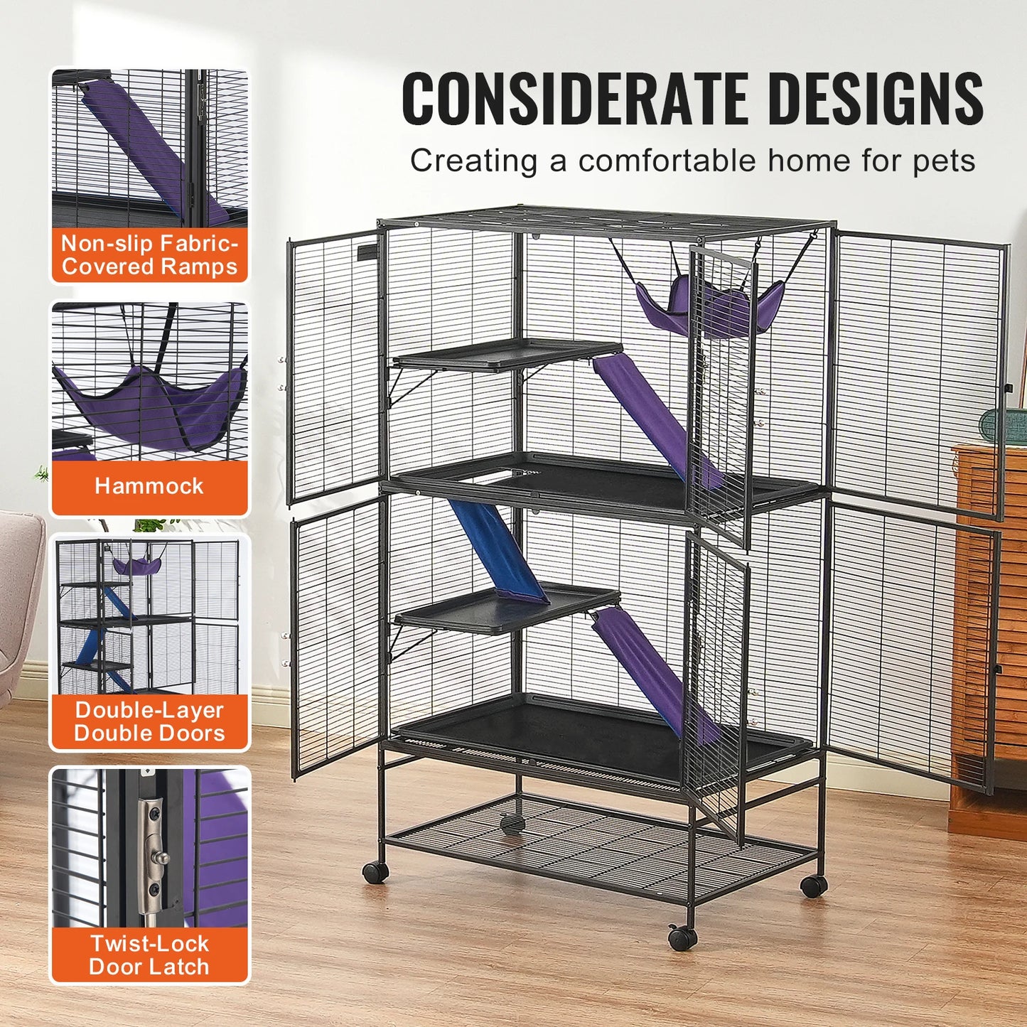 SucceBuy 64.6" Rolling Metal Ferret Cage Large