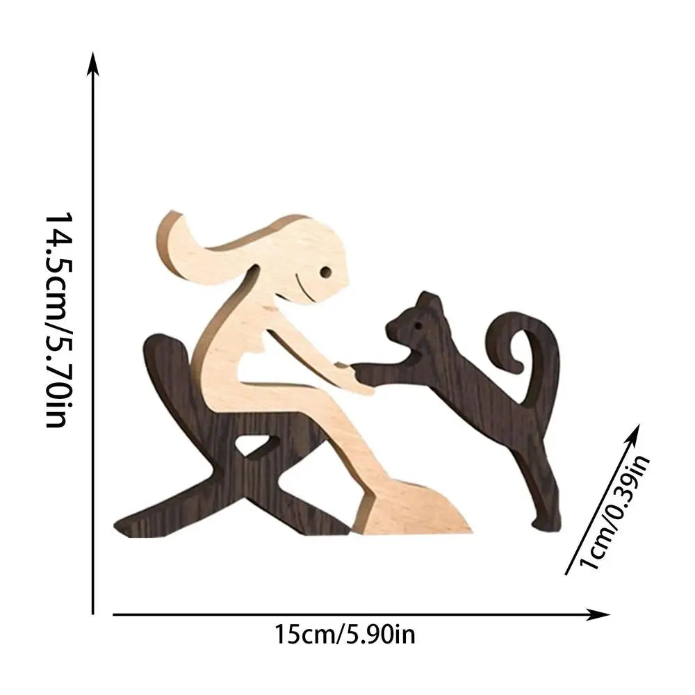 Cute Wood Dog Human Statue