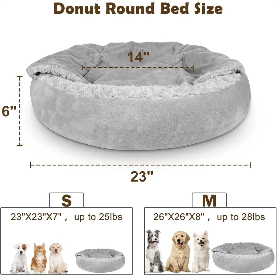 Small Dog Bed or Cat Bed with Hooded Blanket