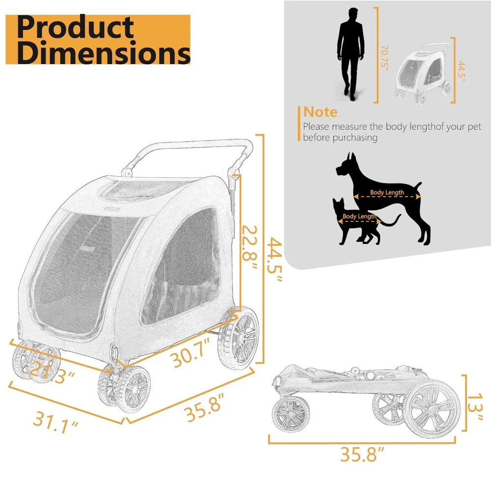 Foldable Pet Jogger Stroller for Large Dogs up to 110 lbs