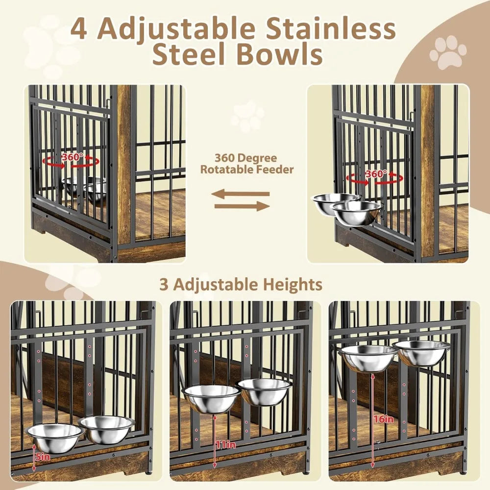 61'' Double Dog Cage Furniture for 2 Dogs