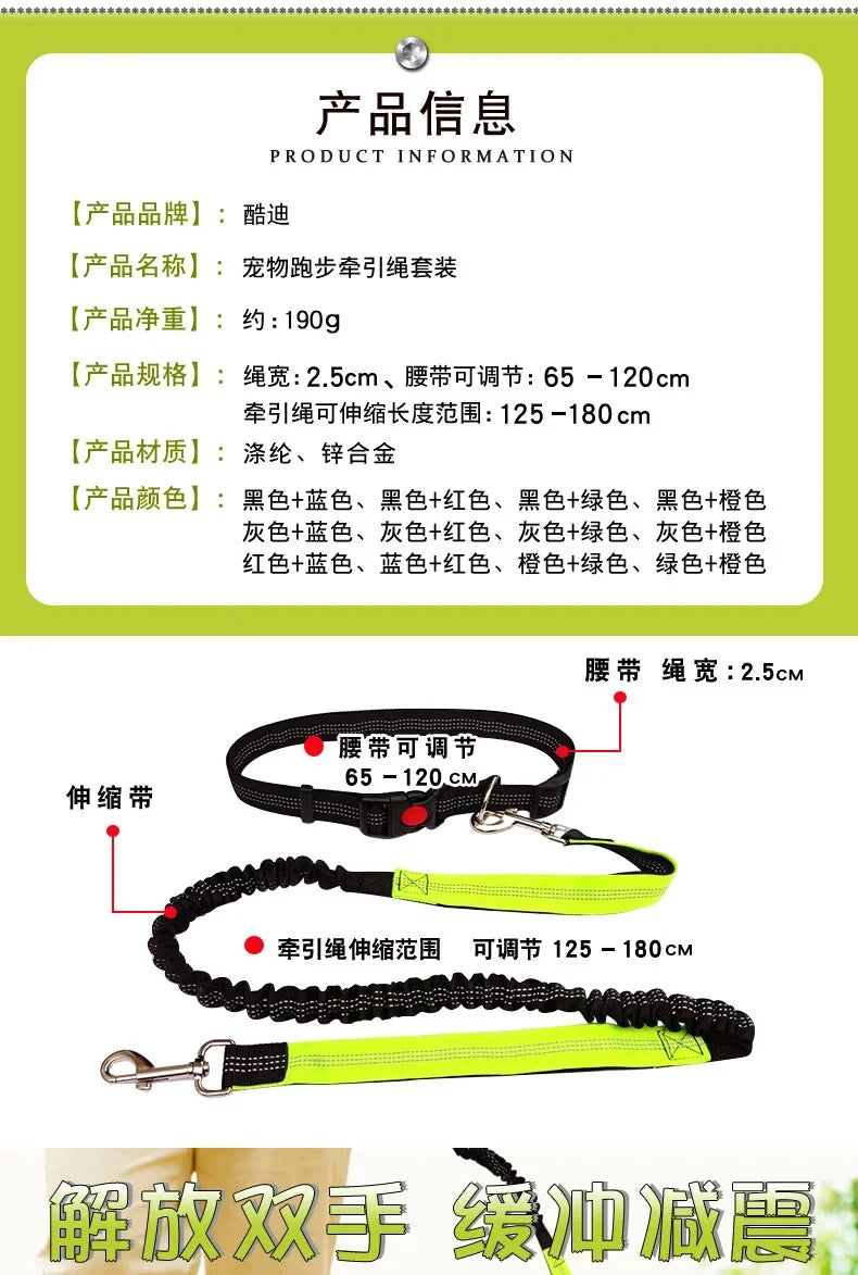 Hand Free Dog Leash for Pet Walking Running Jogging
