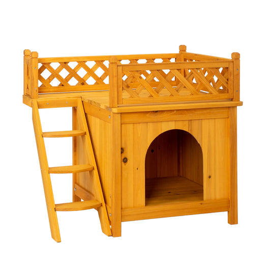 2-Story Wooden Cat House Dog House, Yellow