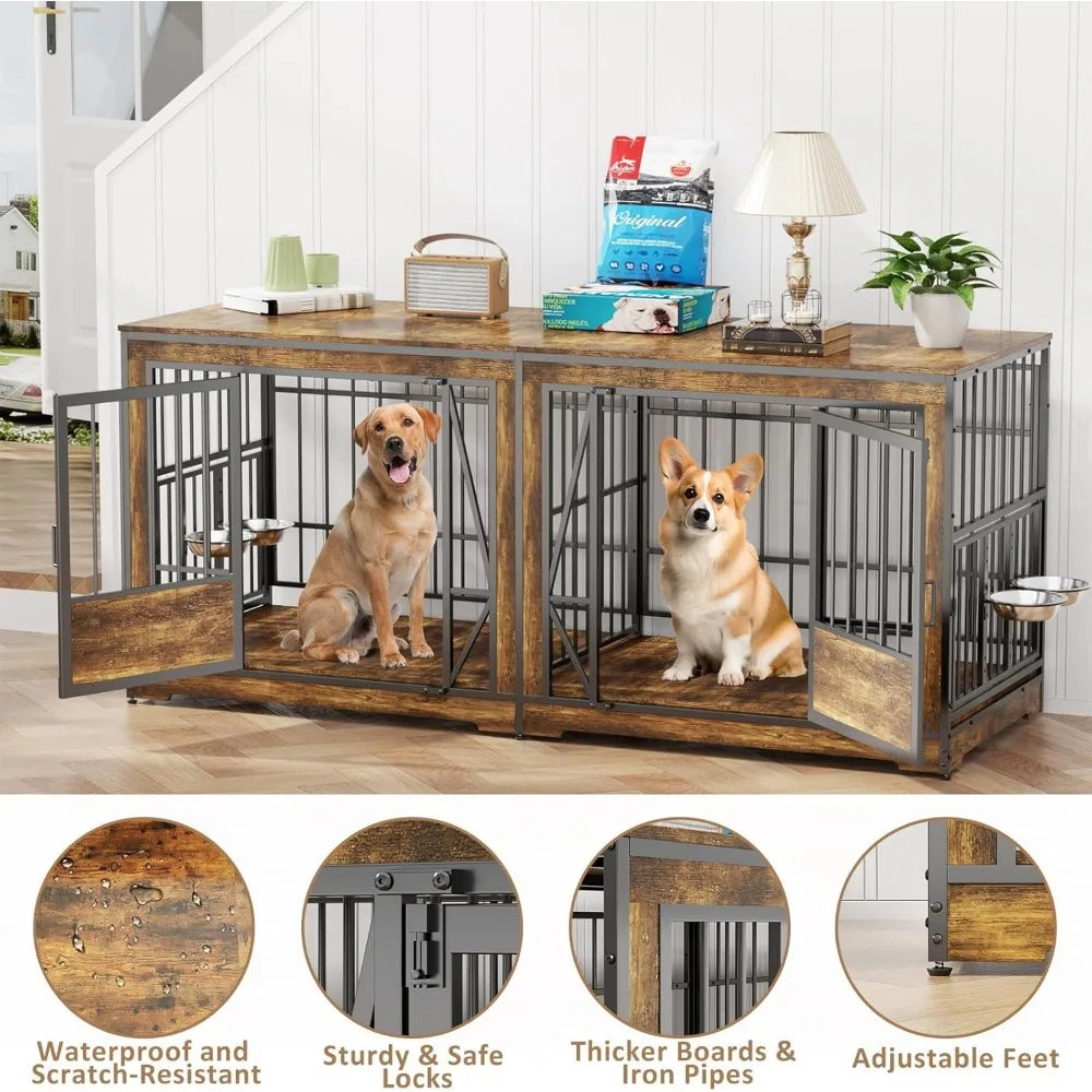 61'' Double Dog Cage Furniture for 2 Dogs