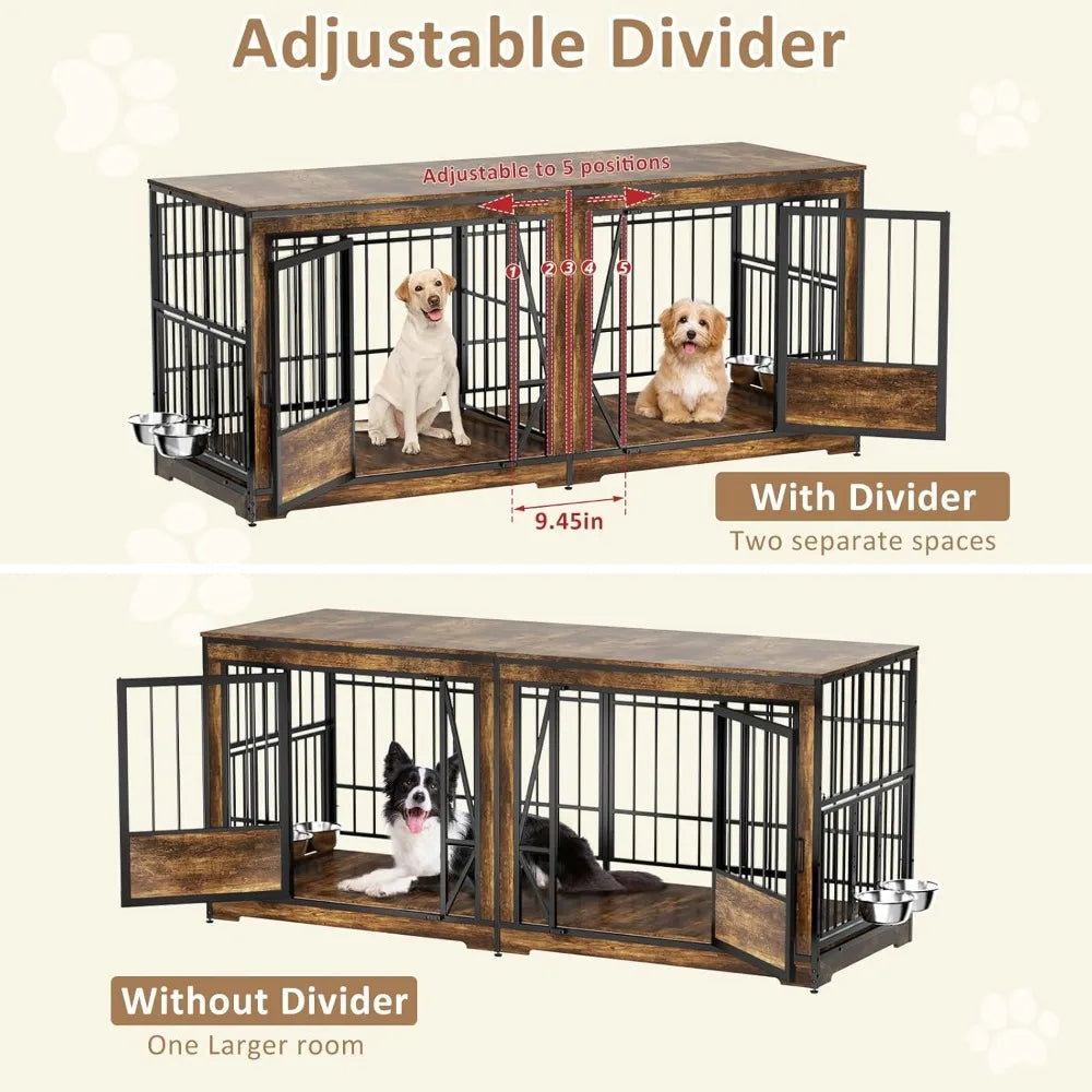 61'' Double Dog Cage Furniture for 2 Dogs