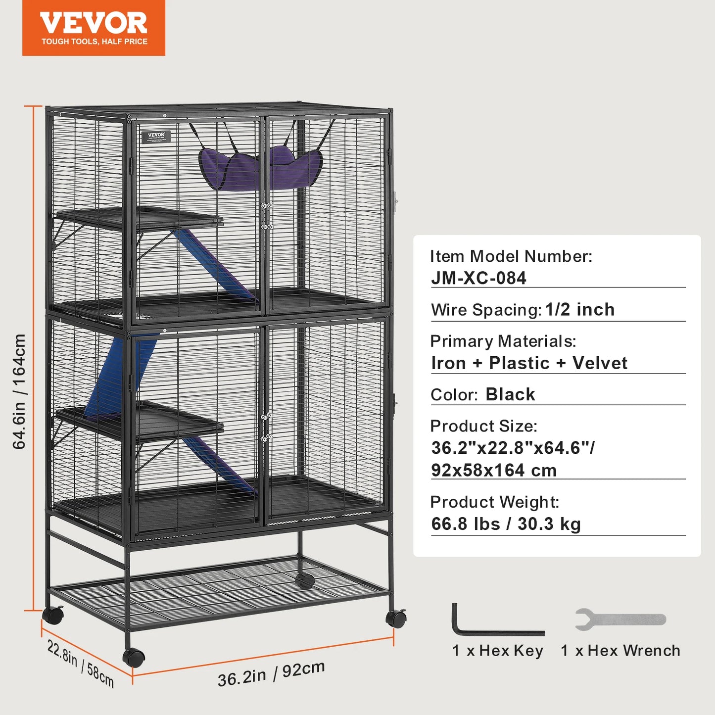 SucceBuy 64.6" Rolling Metal Ferret Cage Large