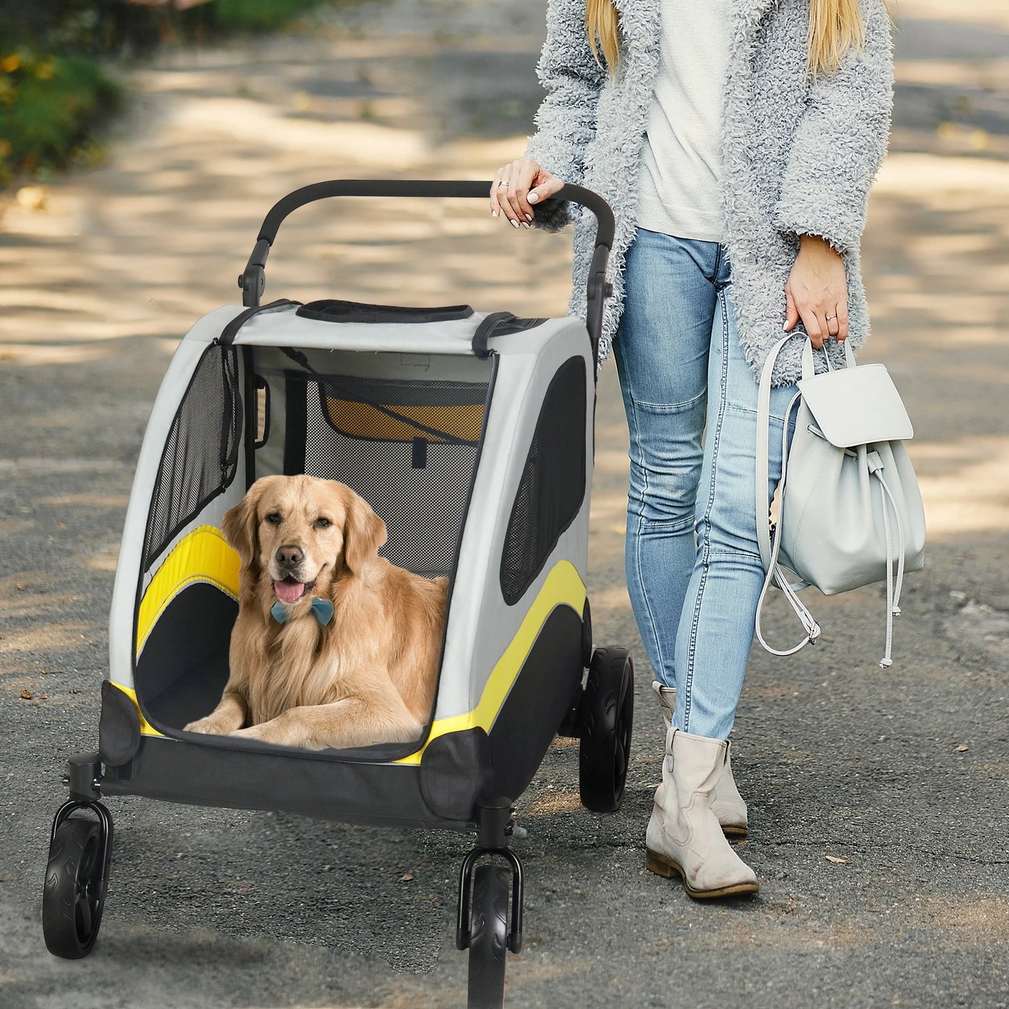Portable Dog Stroller 4 Wheels for Large Dogs