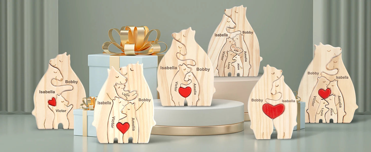 Personalized Custom Bear Family Wooden Puzzle
