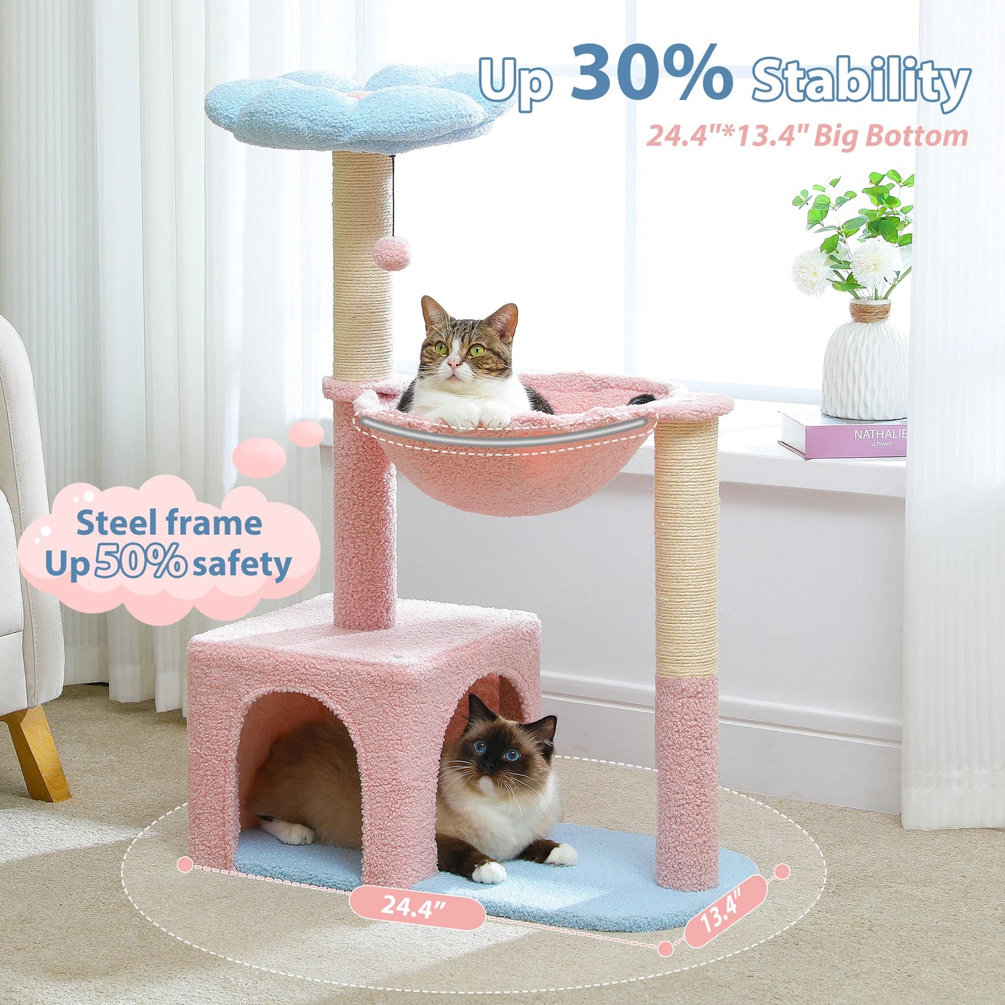 Small Cat Tree, Cute Flower Cat Tower with Cozy Condo for Indoor