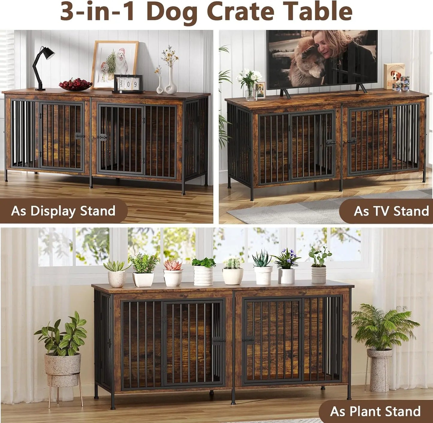 78 Inch Dog Cage Furniture for 2 Dogs