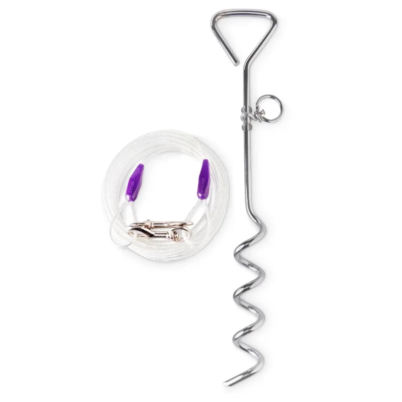 Reflective Vinyl Covered Cable & Spiral Stake Set for Dogs