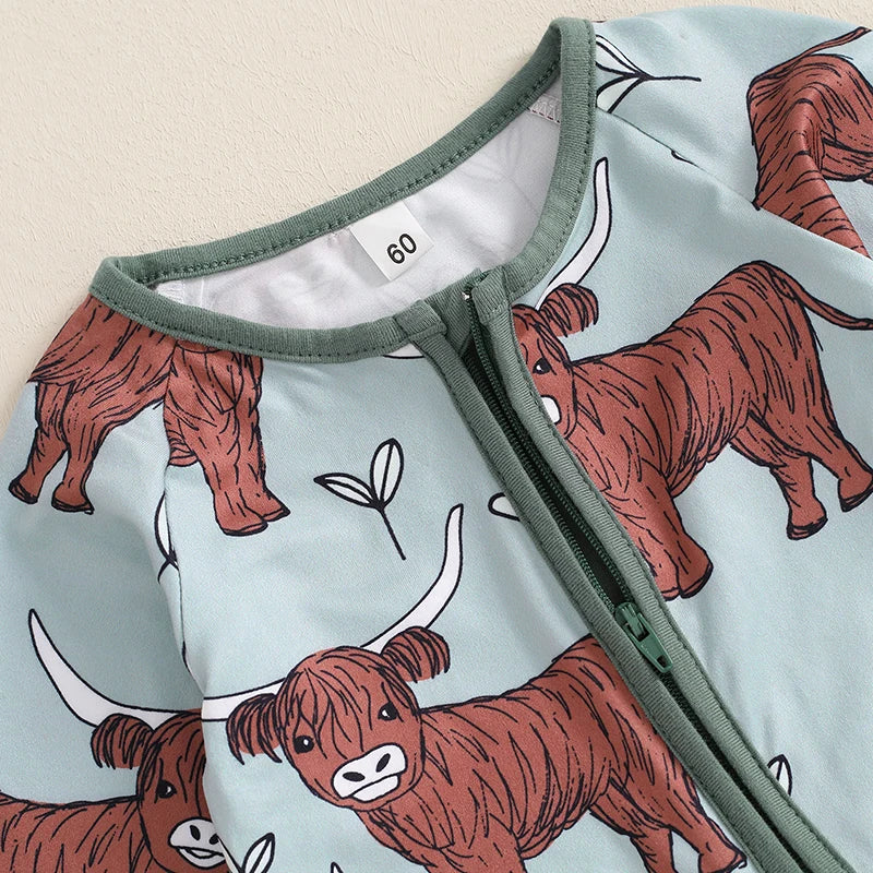 Infant Toddler Cow Print Round Neck Long Sleeve Zip-Up
