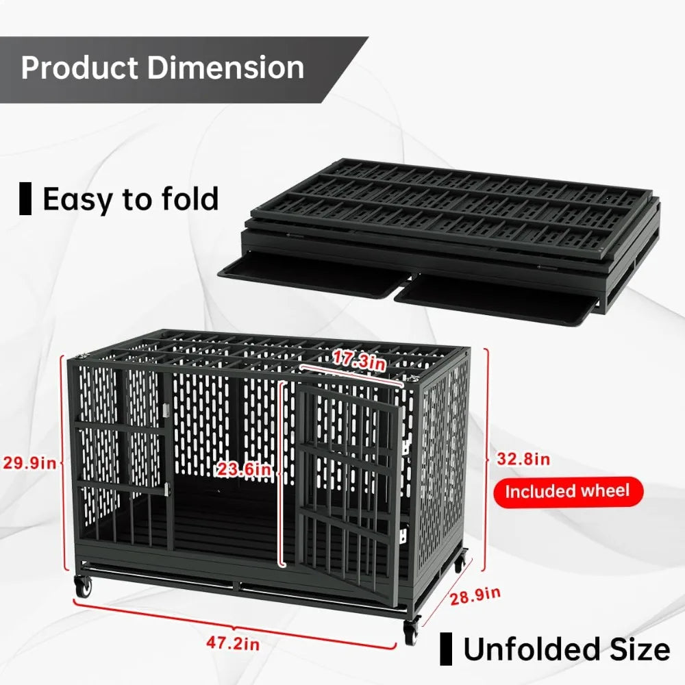 48/42/38 Inch Heavy Duty Dog Crate with Wheels