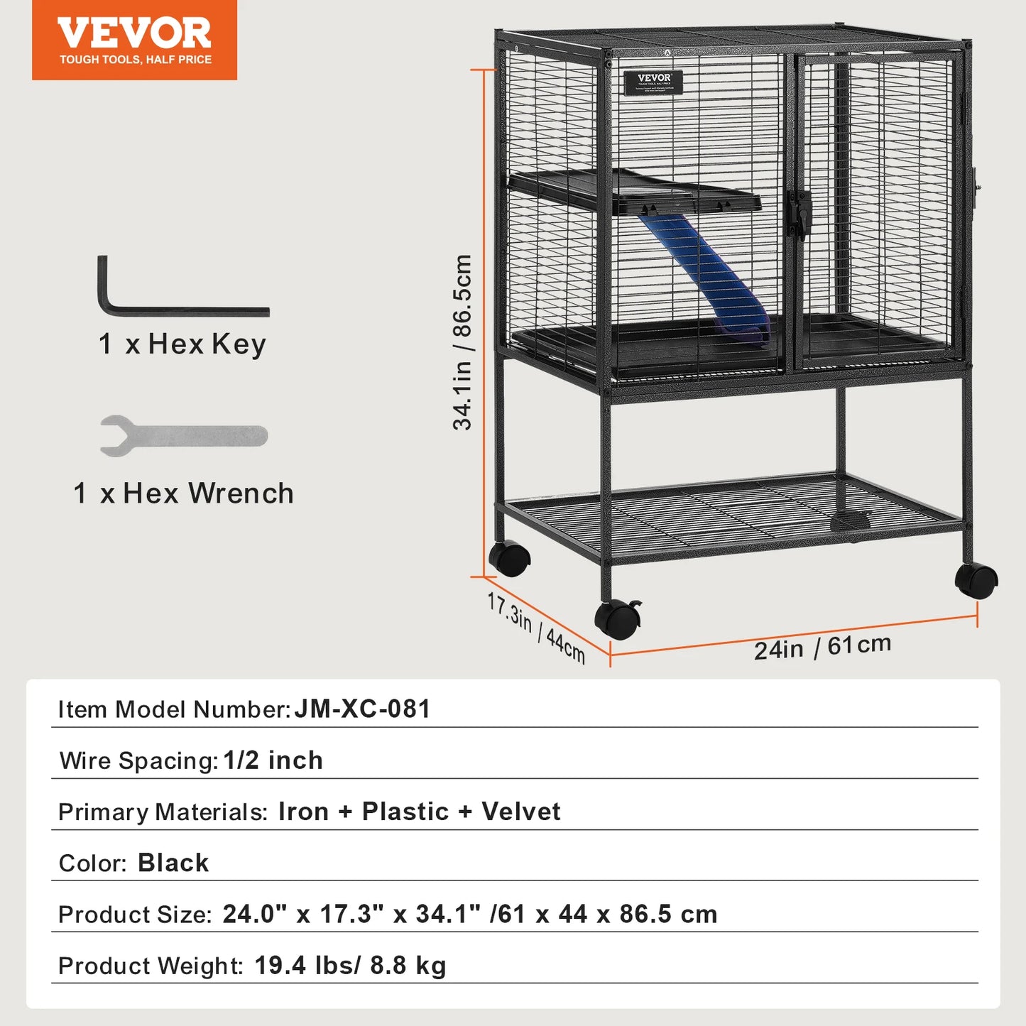 SucceBuy 64.6" Rolling Metal Ferret Cage Large