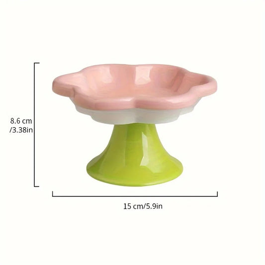 Pet Bowl Ceramic Flower Design Cat Food Bowl