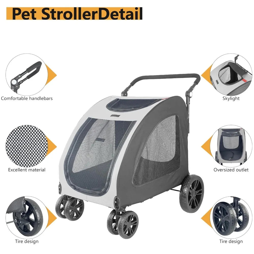 Foldable Pet Jogger Stroller for Large Dogs up to 110 lbs